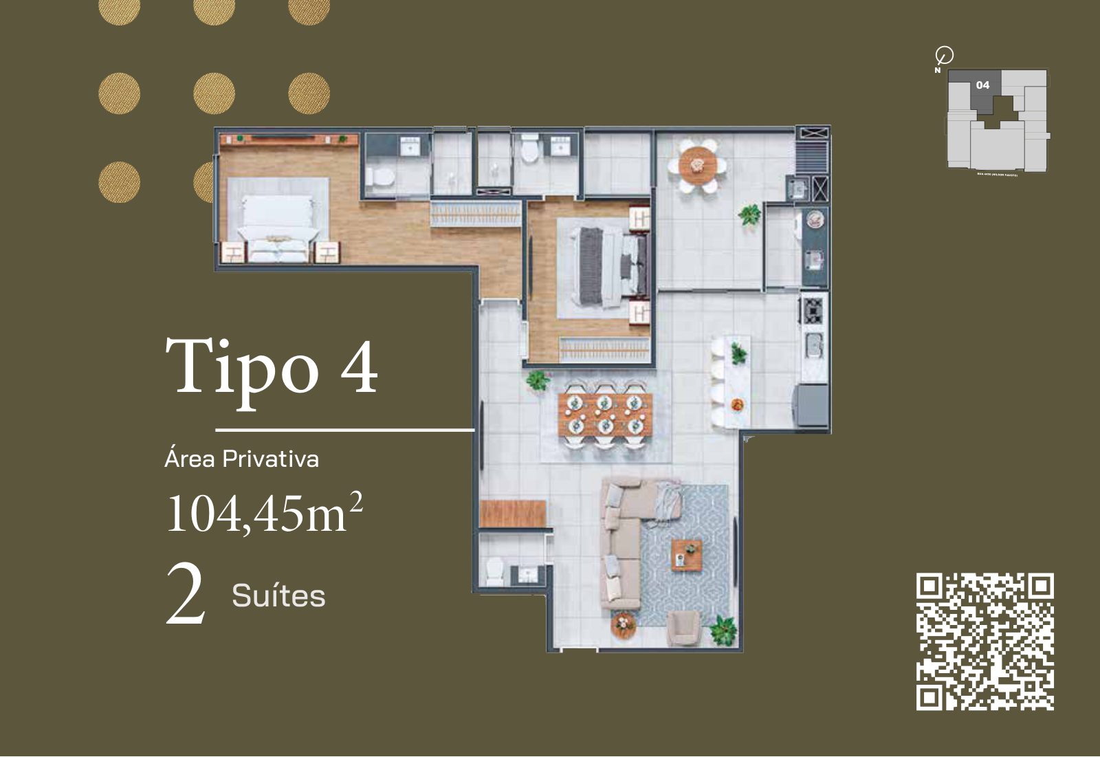 Tipo 4 — 104,45 m², 2 suítes